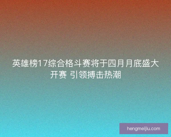 英雄榜17综合格斗赛将于四月月底盛大开赛 引领搏击热潮
